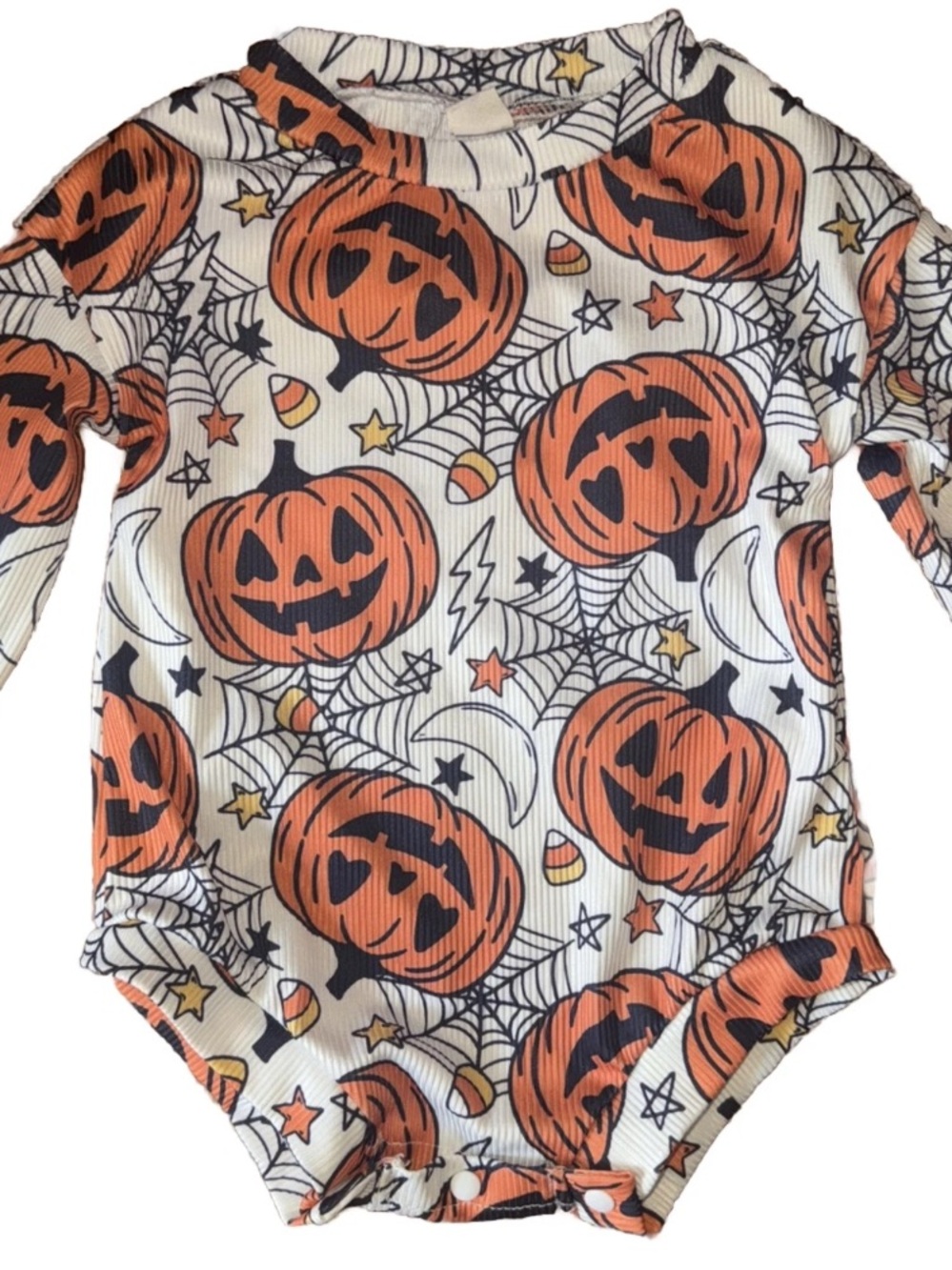 Baby Halloween Long Sleeve Romper Body Suit 3/6 Months Pumpkins Spider Ribbed